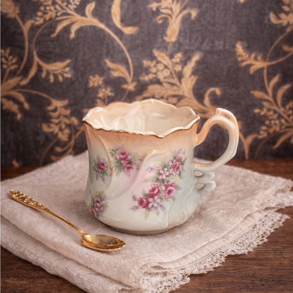 Antique Other - Antique Brandenburg Porcelain Mustache Shaving Mug Roses Gold Trim